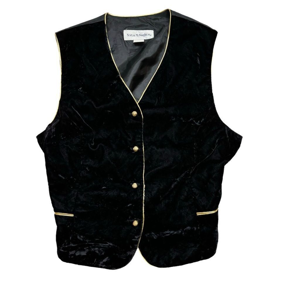 Ladies Vintage 90’s Norton McNaughton Black Velvet Button Down‎ Vest Size 14